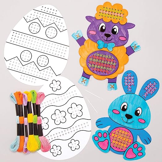 Baker Ross AT505 Easter Color in Cross Stitch Kits - Pack of 5, Embroidery Kits for Beginners, Ideal Kids Arts and Crafts Project