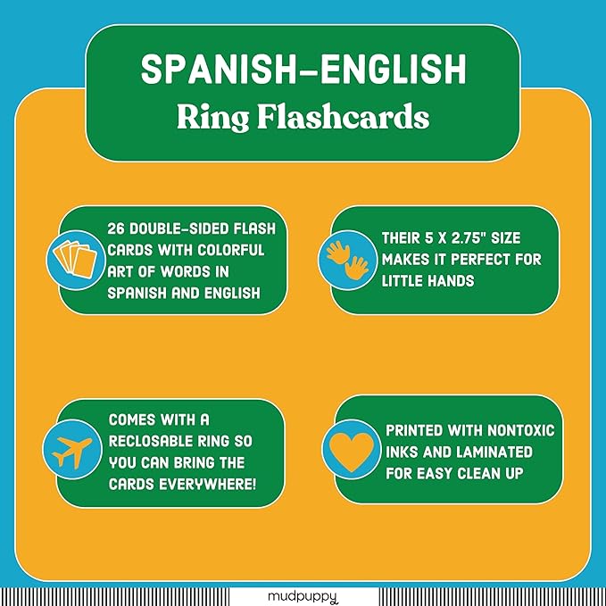 Mudpuppy Spanish English ABC — Ring Flashcards 26 Double Sided Bilingual Alphabet Cards Reclosable Ring With Colorful Art For Ages 1+ Perfect For Preschool Or Travel For Teachers And Parents