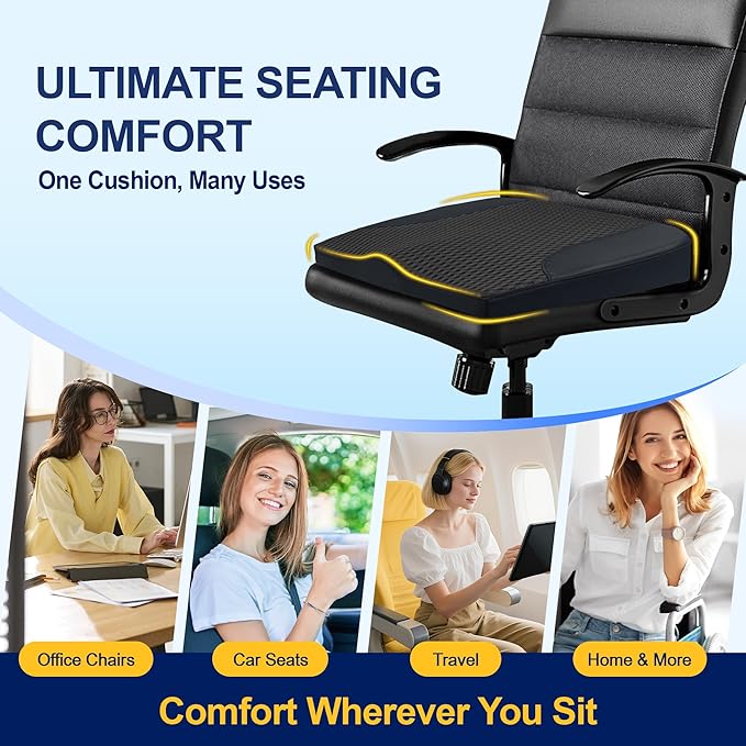 kingphenix Car Seat Cushion – Memory Foam Pad for Driving Comfort – Boosts Height and Relieves Coccyx & Lower Back Pain – Car, Truck, Office Chair (Leather & 4D Mesh Black)