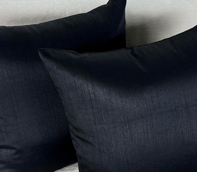 Aiking Home 20x20 Inches Faux Silk Square Throw Pillow Cover, Zipper Closure, Black (Set of 2)