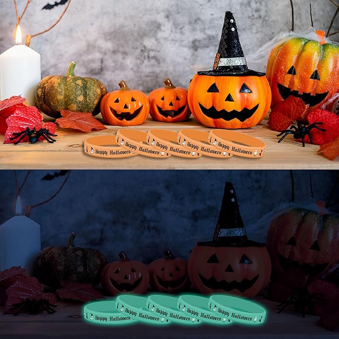 Lesnala 48 Pcs Halloween Luminous Silicone Wristband for Kid Gifts Holiday Party Favor and Goodie Bag Fillers Supply