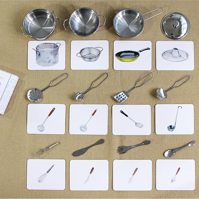 Montessori Language Materials Objects with Similar Cards 12pcs Mini Kitchen Replicas with Picture Cards