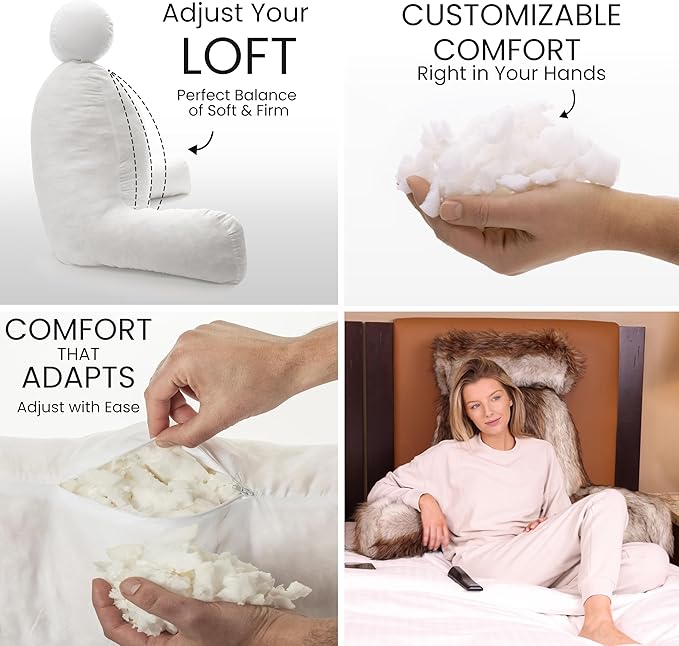 Husband Pillow XXL Rare Baby Coyote Fabulous Faux Fur Backrest, 2-Tone Reversible Double Sided Reading & Bed Rest Pillow with Arms & Neck Roll, Adjustable Memory Foam - Sit Up Extremely Comfy