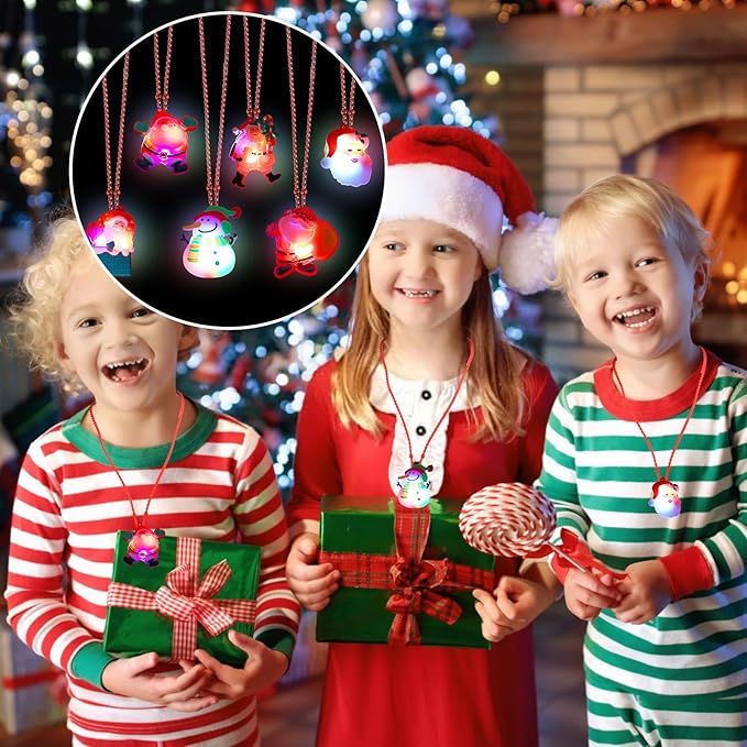 KIMOBER 42PCS Christmas Party Favors for Kids,Glow Rings Necklaces Bracelets,Light Up Xmas Toys Glow in the Dark Party Supplies for Christmas Candy Bag Fillers Party Decorations