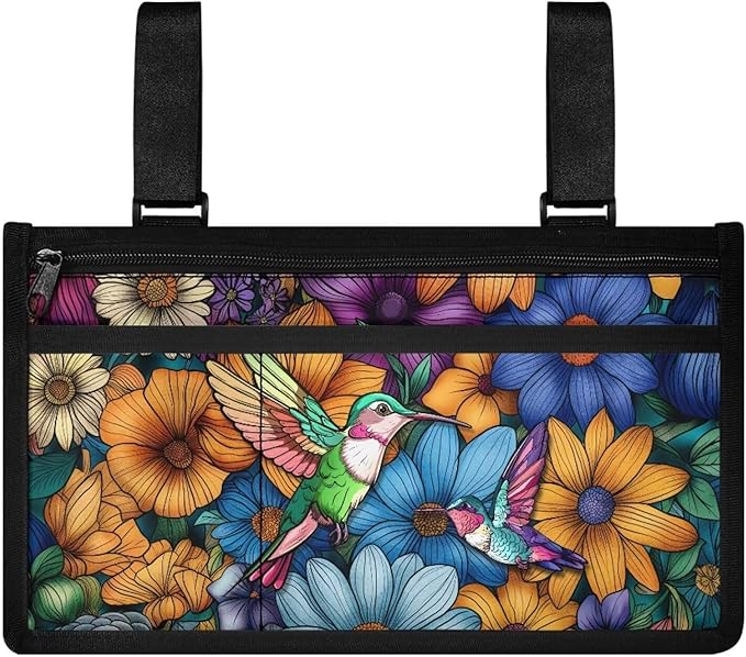 ZOUTAIRONG Sunflower Bird Wheelchair Side Bag Power Wheelchair Bag Walker Bag Walker Organizer Pouch Tote for Rollator and Folding Walker Wheelchair Bags to Hang on Side Wheelchair Accessories