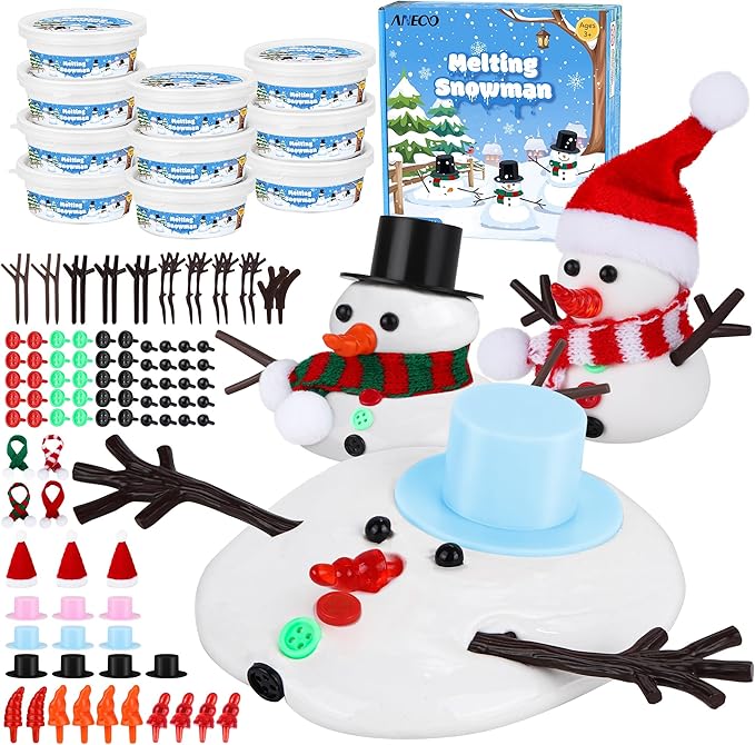 Aneco 10 Pack Christmas Melting Snowman DIY Craft Kit Build Snowman Toys Foam Putty Snowman Making Decorating Kit Xmas Gift for Kids Christmas Stocking Stuffers and Winter Party Supplies