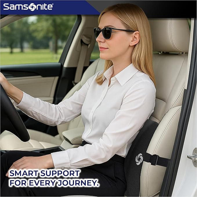 Samsonite Ergonomic Lumbar Pillow for Office Chair and Car Seat - Memory Foam Back Support Lumbar Pillow, Premium Cushion Chair Support for Lower Back Pain Relief and Versatile Use (Black)