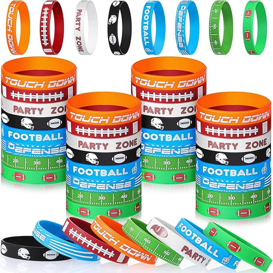 Kasyat 48 Pcs Football Party Favors Football Silicone Bracelets Motivational Rubber Wristbands Football Wristbands for Sport Themed Birthday Party Supplies Decorations Gifts Prize