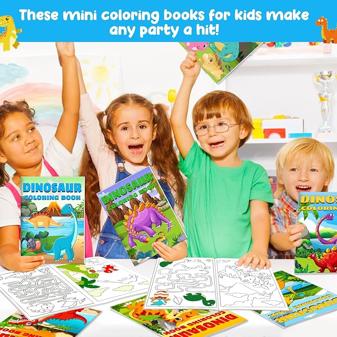 24 Pieces Dinosaur Mini Coloring Books for Kids Party Favors Dino Drawing Activity Book Bulk Small Coloring Book for Boys Girls Birthday Gift Jurassic Party Goodie Bag Stuffer Classroom Supplies