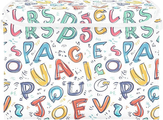 senya Large Storage Bins with Linen Collapsible Foldable Storage Cubes Fabric Closet Organizer Containers box with Flip-Top Lid for Home Bedroom Office 16.7 x 12.6 x 11.8in (Style Latin Alphapet)