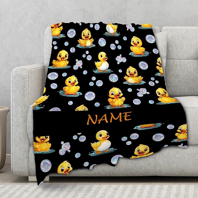 Custom Name Ducks And Bubbles Blanket Adult duck Blanket Kids Funny Blanket Suitable for Bedroom sofa Crib Couch Chair outdoor All Season Items That Yellow Duck Lovers Will Love 90”×120 ”for Family