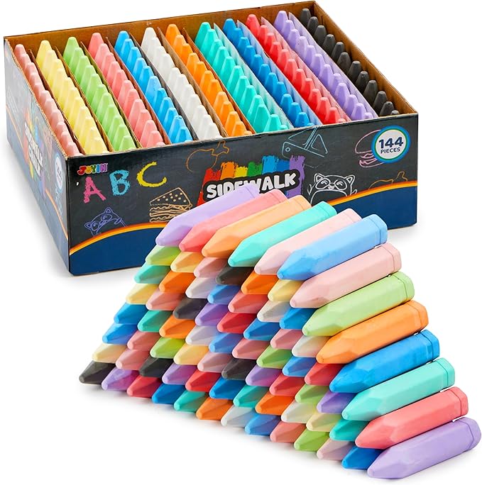 JOYIN 144 PCS Cone Shaped Washable Sidewalk Chalks, Non-Toxic Jumbo Colored Chalk for Toddlers 1-3, Painting for Outdoor Art, School Supplies, Classroom Must Haves