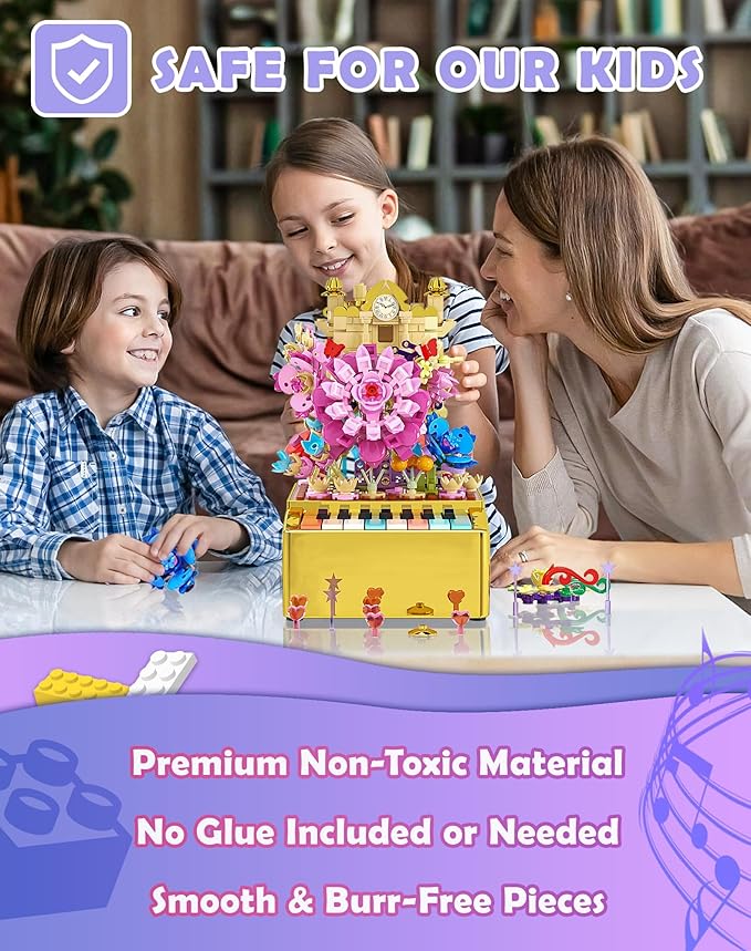 Flowers Castle Building Sets with Piano Keyboard for Kids and Adults, 771PCS Light Up Botanical Building Blocks Musical STEM Toys, Carnival Birthday Gifts for Girls and Boys Aged 6-12+