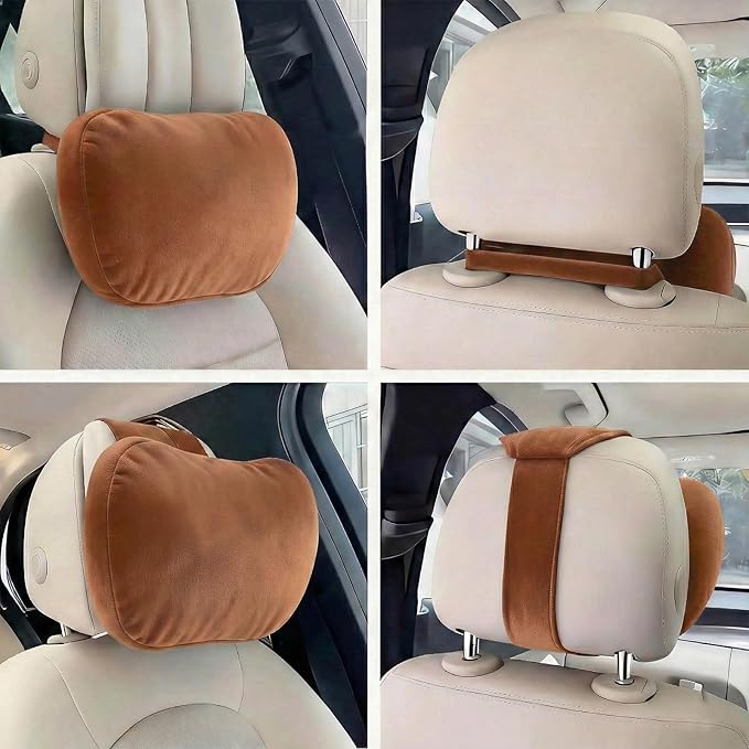 WELBRIT 2PCS Car Pillow for Car Neck Pillow for Driving Seat Lumbar Support Soft Cushion with Extra Filling Accessories Back Support for Travel Nap and Trips Sleeping(Brown, Head and Lumbar)