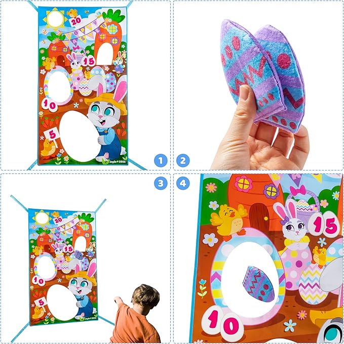 JOYIN Easter Toss Game Board Including 2 Large Toss Game Board with 8 Egg Bean Bag, Bunny for Kids, Teens and Adults Family School Indoor Outdoor Easter Hunt Party, House Yard Carnival Game