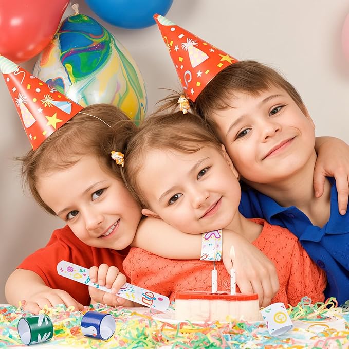 AMOR PRESENT Slap Bracelets Bulk, 64PCS White Slap Bracelets DIY Wrist Band Blank Snap Band for Kids Birthday Party Favors School Crafts Christmas Halloween Party Bag Fillers