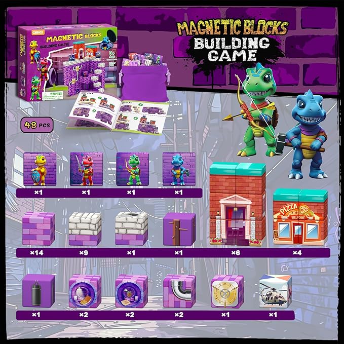 Magnetic Blocks Kids Toys, Magnetic Building Cubes - Creative STEM Sensory Autism Toys for 3+ Year Old Boys & Girls, Adventure Games Elements Magnet Toys for Ages 5-7 8-13