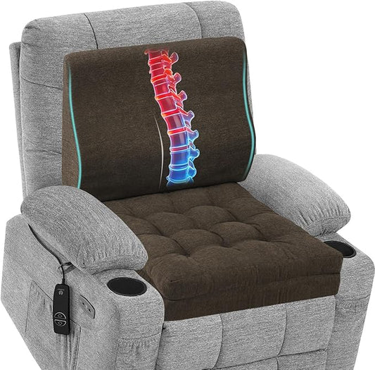 baibu Memory Foam Recliner Cushions with Lumbar Support Pillow Set for Elderly, 20x20x5 Inch Dual-Layer Design Non-Slip Recliner Seat Cushion & Back Support Pillow for Reduce Hip & Lumbar Pain, Brown