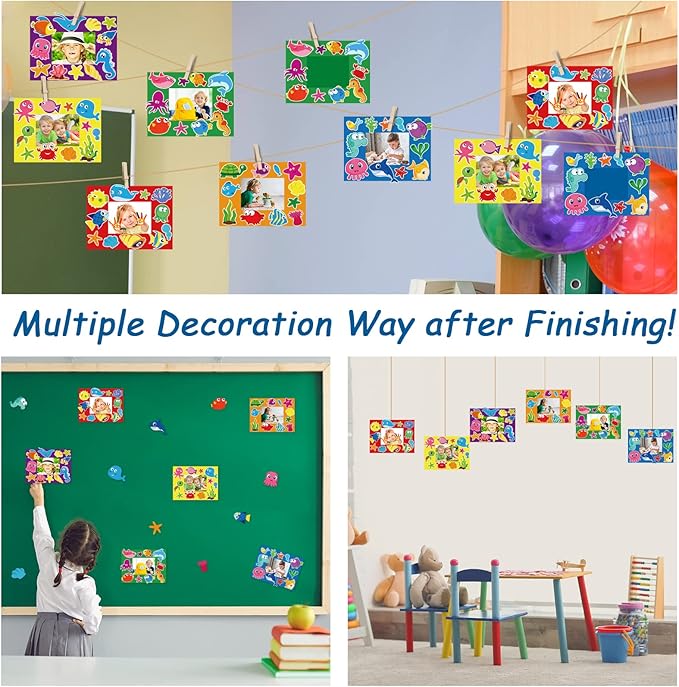 30 Pcs Summer Under The Sea Craft Kits for Kids Preschool Ocean Animal DIY Picture Frame Crafts Kindergarten Back to School Activities Game Classroom Bulletin Board Decorations