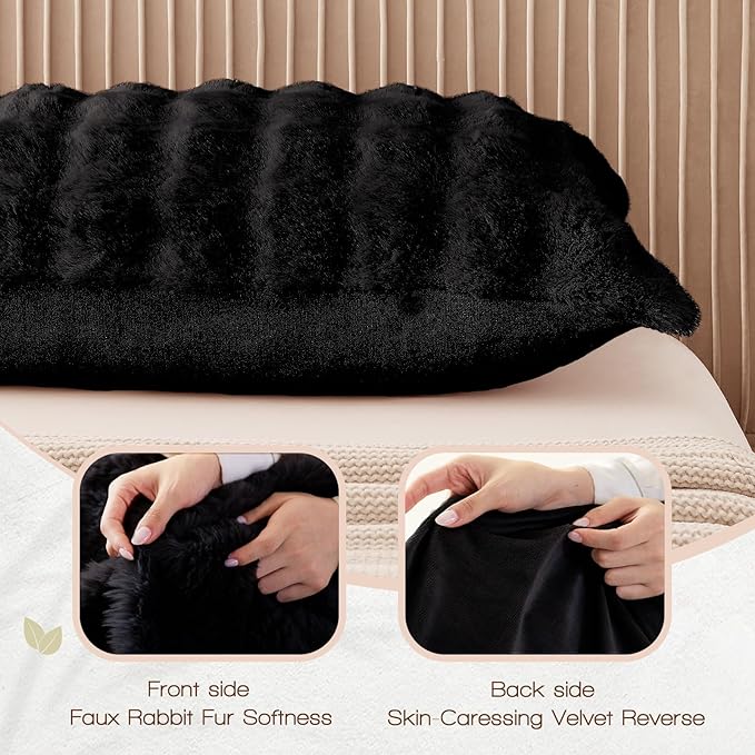 YZ HOME Faux Fur Fluffy Body Pillow for Adults - Firm Body Pillow Insert with Shredded Blue Memory Foam, Adjustable Height, Soft Support for Side Sleeping, Pregnant Women, Washable, 20x54 Inch (Black)