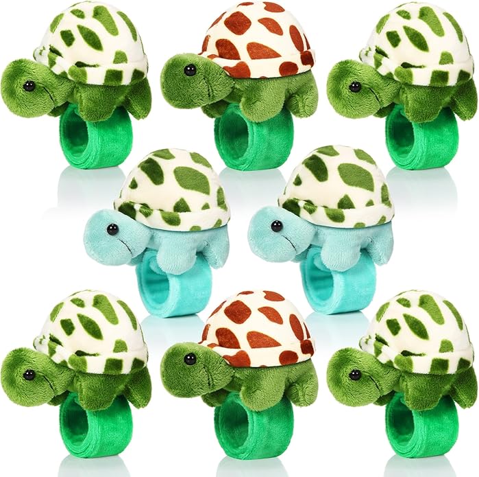 Lenwen 8 Pcs Stuffed Animal Slap Bracelets for Kids Plush Animals Slap Bracelets Bulk Cute Tiger Giraffe Turtle Koala Bracelets Wrist Animals for Girls Boys Valentine's Day Party
