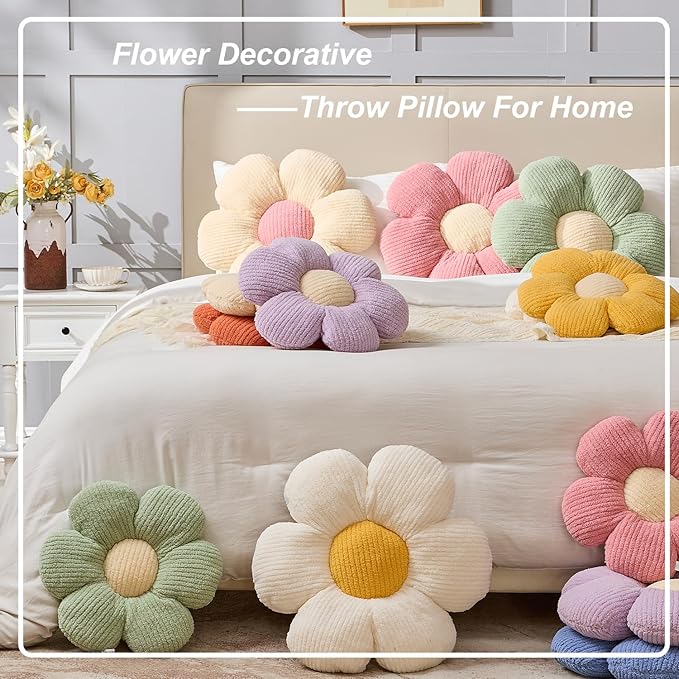 4 Pcs Flower Pillow Flowers Shaped Pillow Cushion Decorative Daisy Pillow for Bed Cute Throw Pillow Flower Floor Pillow Soft Seat Cushion 15.7"