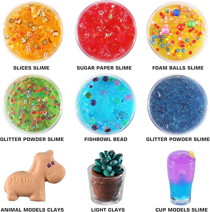 126 Pcs DIY Slime Making Kit for Girls Boys - Birthday Idea for Kids Age 5+. Ultimate Slime Supplies Include 28 Crystal Slime, 2 Glow in The Dark Powder, 48 Bottle Glitter Jar etc.