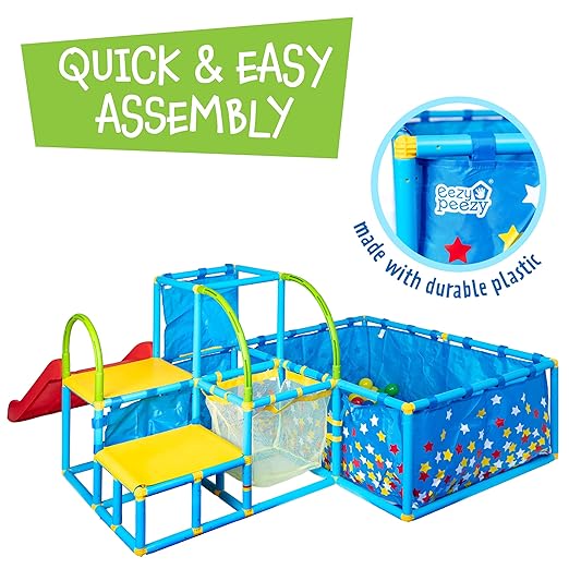 Eezy Peezy Active Play 3 in 1 Jungle Gym PlaySet – Includes Slide, Ball Pit, & Toss Target with 50 Colorful Balls