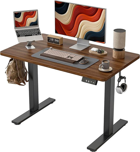 TIQLAB Height Adjustable Electric Standing Desk, 40 x 24 inch, Sit Stand Up Desk, Splice Board, Computer Home Office Desk, Black Walnut Top
