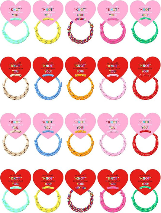 Junkin 60 Sets Valentine Knot Bracelets with Cards Our Class Will Knot Be the Same Without You Classroom Valentines Exchange Gifts Friendship Bracelets Cards for Kids Party Favors (Heart Card)