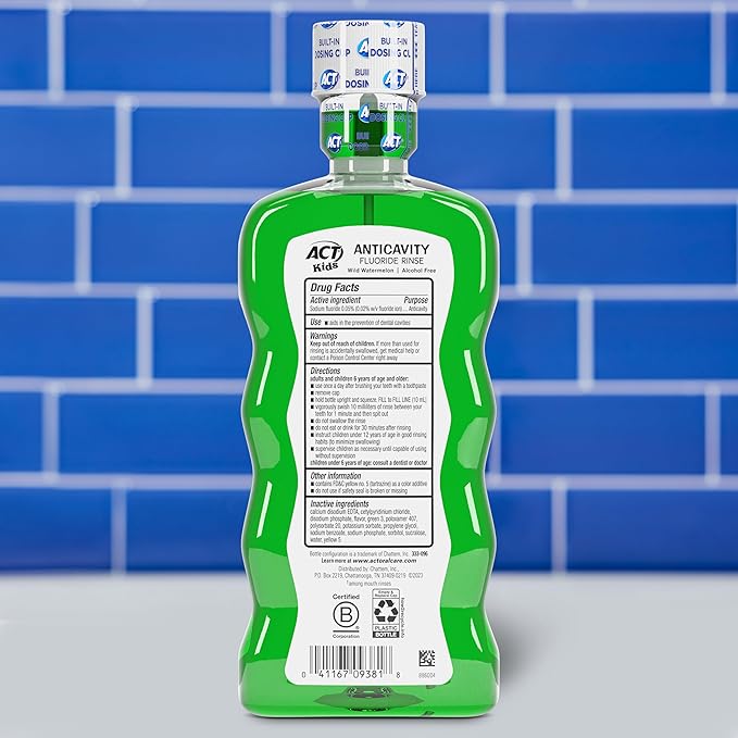 ACT Kids Anticavity Fluoride Rinse Wild Watermelon 16.9 fl. oz. Accurate Dosing Cup, Alcohol Free