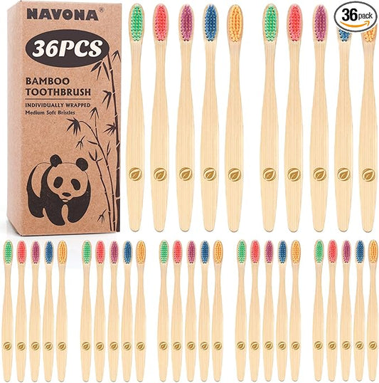 36PCS Kids Bamboo Toothbrushes, BPA Free Soft Toothbrushes for Adults and Kids, Soft Bristles Toothbrushes, Reusable Travel Toothbrushes, Eco Friendly Natural Wooden Toothbrushes Bulk