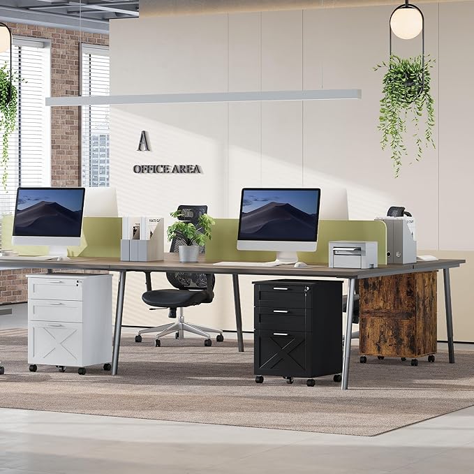 3-Drawer Rolling File Cabinet with Lock - Wooden Mobile Filing Cabinet for Home Office, Under Desk Storage Organizer fits Letter/A4/Legal Size, Sturdy Printer Stand with Locking Casters, Black