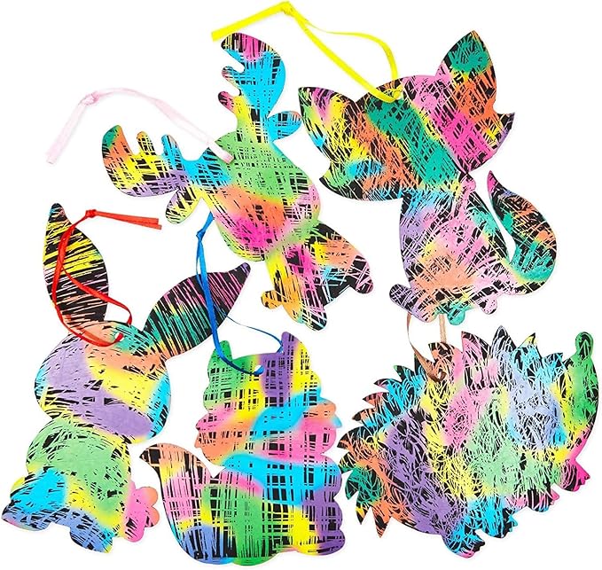 Bright Creations 40 Pack Hanging Woodland Animal Ornaments Set, Scratch Paper Art Kit for Kids, Decorations