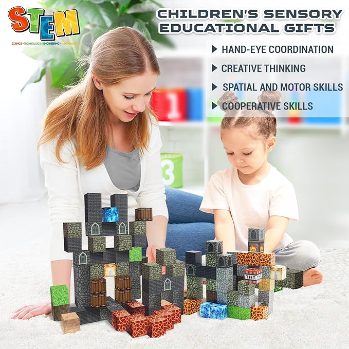 Magnetic Blocks - Build Magnetic Dark Castle Set - Magnetic Toys for Montessori Toddler Christmas Birthday Gifts - STEM Sensory Toys for 3 4 5 6 7 8 9 10 Year Old Boys & Girls