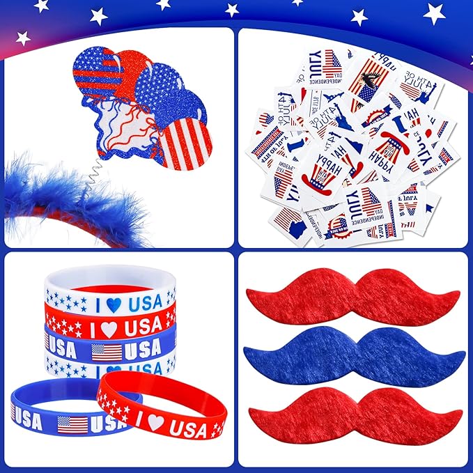 Lansian 4th of July Accessories Bulk Party Supplies, 146Pcs Patriotic Party Favors Set for Independence Day Decorations Memorial Day Celebrations USA Flags Party Parades Classroom Rewards for Kids