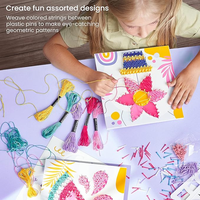 Arteza Kids String Art Kit, Set of 5 Assorted Designs, Plastic Pushpins, Art Supplies for Kids Craft Projects and Free Time Activities