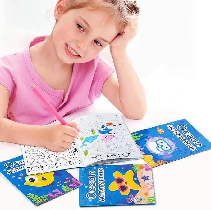 BZaber Ocean Activity Coloring Books - 24Pcs Under The Sea Including Turtle Jellyfish Starfish Shark Clownfish DIY Art Drawing Pattern Under The Sea Birthday Party Favors Home School Supply for Kids
