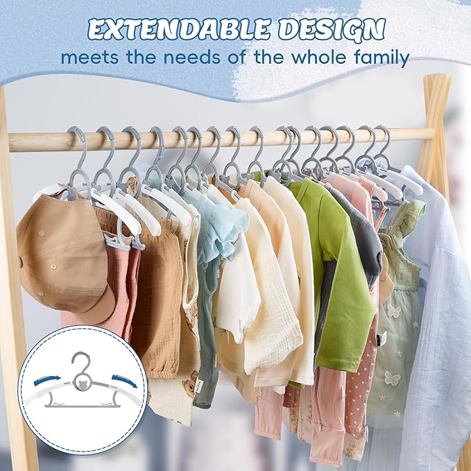 Baby Hangers 30 Pack Extendable Adjustable Kids Hangers - Stackable Kid Hangers,11-14 Inch Non-Slip Plastic Toddler Hangers for Baby Kids Children,Grey Bear Kids Clothes Hangers for Closet