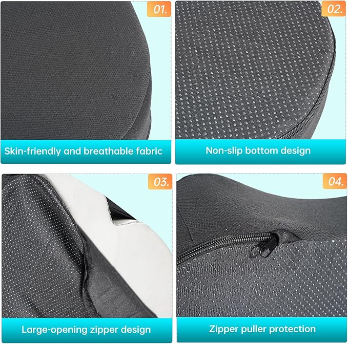 Seat Cushion, Extra Large Memory Foam Seat Cushion for Office Chair, Car Seat, Airplane, Relieving Hip Pressure, Coccyx and Sciatica Pain for Long Sitting (Black)