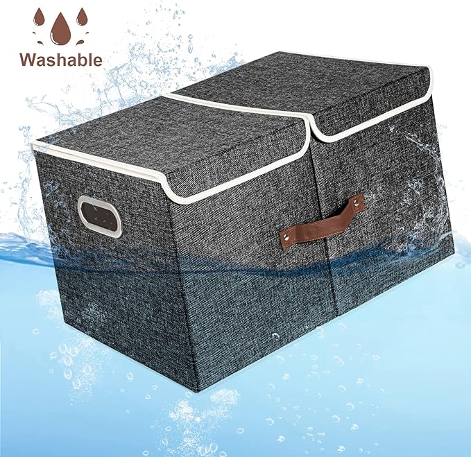 TYEERS Extra Large Collapsible Storage Bins with Lids and Compartments, Washable, Fabric Storage Boxes, 21.7x13x11.8 inches, 3 Pack, Black