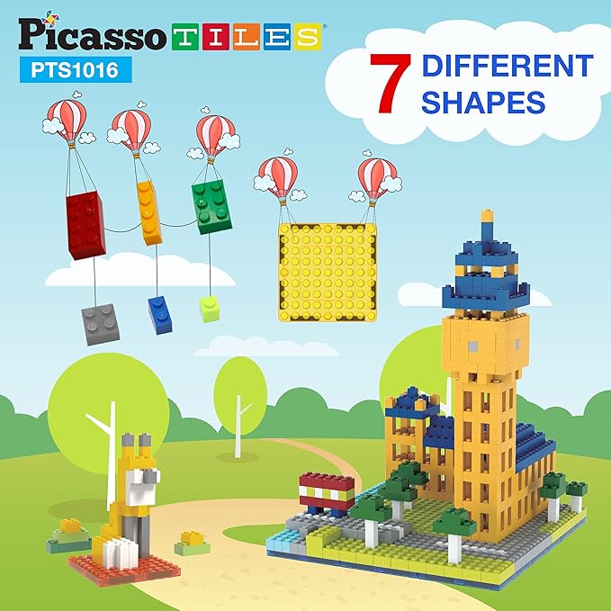 PicassoTiles 1016pcs Magnetic Brick Tile and Building Brick Block Combo Set, Magnetic Tiles, Building Blocks STEM Toys, Educational Preschool Toddler Learning Toys, Kids Activity & Creativity