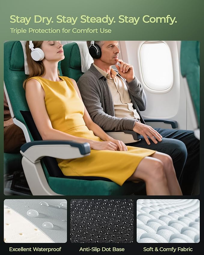 Self-Inflating Stadium Seat Cushion, Waterproof & Lightweight Inflatable Seat Cushion for Airplane Seat Travel Bleacher Camping, High Density Foam Blow up Sitting Pad for Backpacking