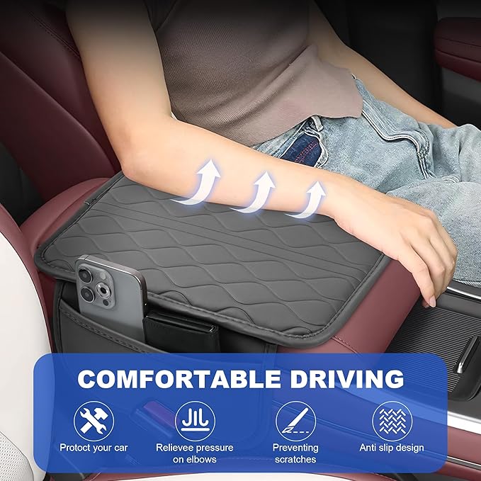 frani Car Center Console Cover,Leather Car Armrest Cover with 2 Storage Bags,Universal Car Arm Rest Cover,Car Interior Accessories Protector for Most Vehicle Gray