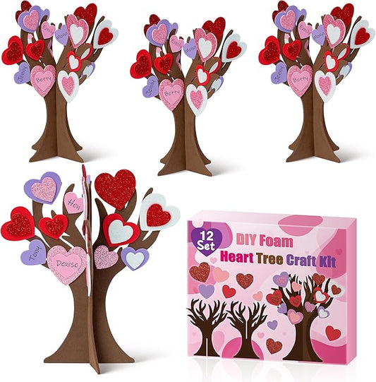 BeYumi 12 Pack Valentine’s Day Thankful Heart Trees Foam Craft Kits for Kids Make Your Own Valentine DIY Heart Trees Decorations Gratitude Tree Craft Set Holiday School Home Party Fun Activities Decor
