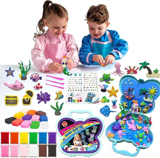 Clay Craft Kit - DIY Arts and Crafts Bulk for Kids,12 Color Air Dry Magic Clay with 3 Sculpting Tools & Box, Crafts Activities Stocking Stuffers Fun Toys for Kids Ages 3 4 5 6-12