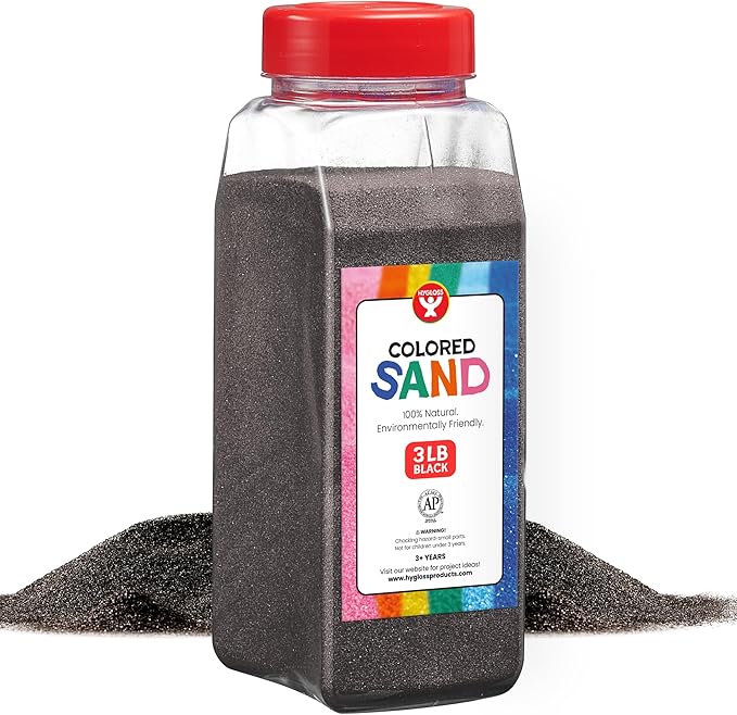 Hygloss Products Colored Play Sand - Assorted Colorful Craft Art Bucket O' Sand, 3 lb, Black