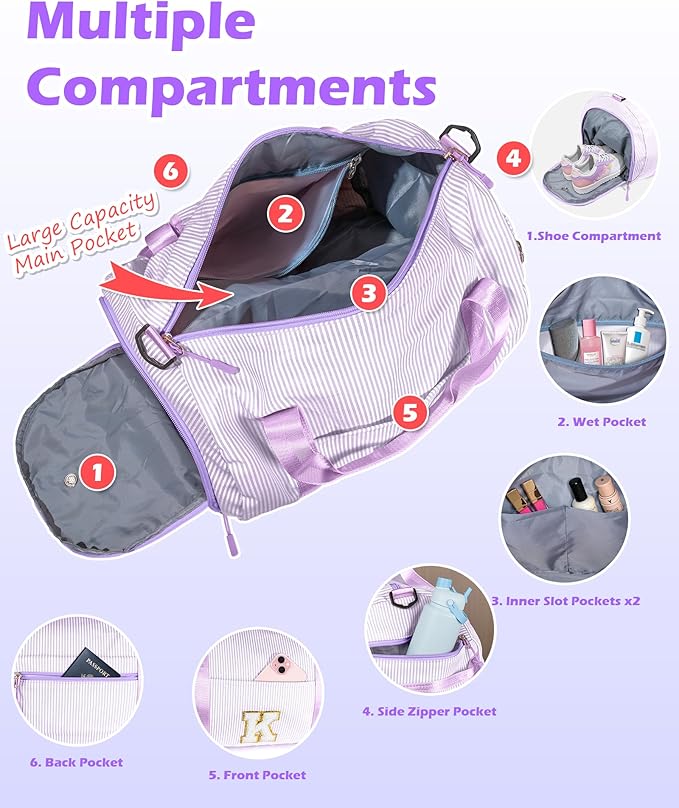 Gifts for 3 4 5 6 7 8 Year Old Girl, Girls Travel Duffle Bag, Kids Initial Overnight Duffel Bags with Shoe Compartment, Personalized Dance Bag with Cosmetic Pouch, Gift for Tweens (Letter H)