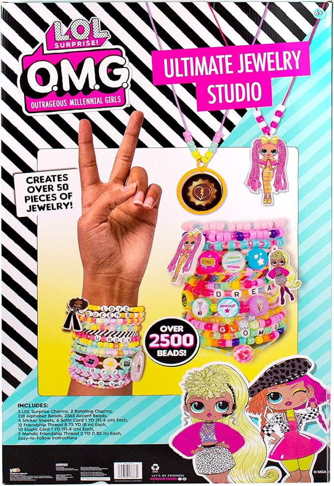L.O.L. Surprise! O.M.G. Double Feature Ultimate Jewelry Studio, Over 2500 Beads, Create 50+ Pieces of Jewelry Doll Charms, Alphabet Beads & Stickers, Bead Kit for Kids Ages 6, 7, 8, 9
