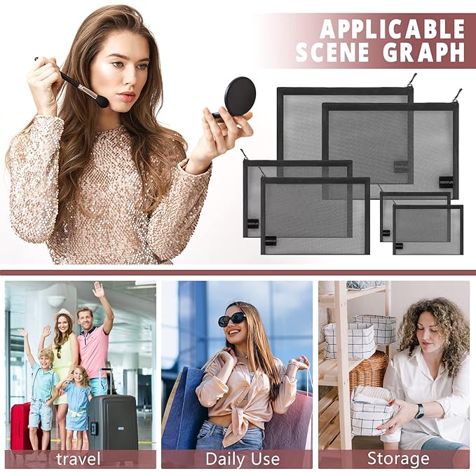 EASYFUN 6 Pieces Mesh Cosmetic Bag With Zipper Portable Travel Organizing Zipper Pouch Toiletries Makeup Pouches For Home Travel Accessories Diaper Bag